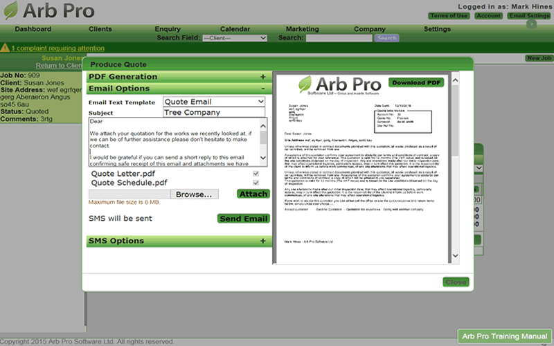 Arb Office messaging screen